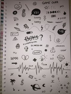 a notebook with doodles on it that says boys and other things in the background