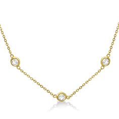 Diamond Station Necklace Bezel-Set 14K Yellow Gold (0.76ct) - Allurez.com Diamonds By The Yard Necklace, Diamonds By The Yard, Bezel Set Necklace, Bezel Necklace, Fancy Yellow Diamond, Necklace Diamond, Gifts For My Wife, Unique Diamonds, Set Necklace