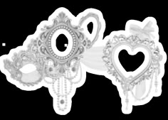 two white masks with hearts and pearls on the sides, one is shaped like a heart