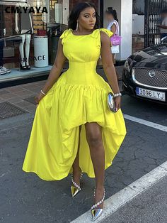 CM.YAYA Frauen Ärmellose Strap Bogen Blase Lange Maxi Kleid 2025, geburtstag Strand Unregelmäßigen Fitted Bodycon Dress, Embellished Midi Dress, Formal Evening Gown, Long Knitted Dress, Fluorescent Yellow, Elegant Midi Dresses, Women Bodycon Dress, 21st Dresses, Bubble Hem