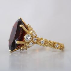 Oval Garnet Queen Victoria Diamond Ring in 14K and 18K Gold – Tippy Taste Jewelry Red Diamond Wedding Ring, Garnet Diamond Ring, Engagement Rings Red Stone, Ruby And Gold Ring, Gold Red Jewelry, Queen Victoria Engagement Ring, Red Engagement Ring, Red Diamond Ring, Antique Gemstone Rings