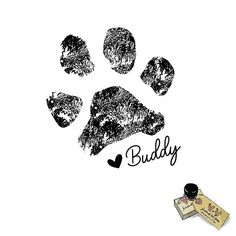 a dog paw print with the word buddy written in black ink on a white background