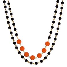 Gold Tone Double Strand Orange And Black Beaded Necklace 16   19 Inch Adjustable Channel Jewelry, Petite Jewelry, Black Beaded Necklace, Chic Fashionista, 1928 Jewelry, Halloween Necklace, Bee Jewelry, Vintage Inspired Jewelry, Cameo Jewelry