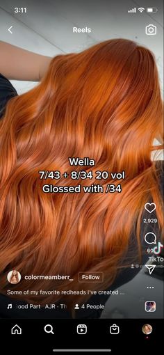 Orange Copper Hair Color Formula, Copper Hair Wella Formula, Ginger Copper Hair Formula, Wella Formulas Copper, Natural Copper Hair Color Formulas, Orange Hair Formula, 8.43 Hair Color, Wella Color Formulas Copper Red Hair, Ion Copper Hair Color