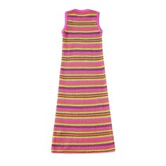 Women Striped Knitted Dress - Multi,M Pink Sleeveless Winter Dress, Spring A-line Knit Dresses, Pink Sleeveless Dress For Fall, Fitted Dress For Winter Vacation, Pink Sleeveless Midi Dress For Fall, Long Knit Sweater Dress For Summer, Spring Sleeveless Ribbed Dress, Long Summer Knit Sweater Dress, Knitted Midi Length Party Dresses