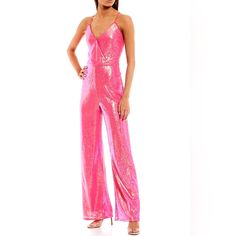 From Gb, This Romper Features: -V-Neckline -Sequin-Embellished Mesh Fabrication -Sleeveless -Lace-Up-Back -Back Zipper Closure -Wide, Full Length Pant -Pull On Styling -Polyester -Hand Wash Glamorous Pink V-neck Jumpsuits And Rompers, Sleeveless Sequined Jumpsuit For Night Out, Sleeveless Sequined Jumpsuits And Rompers For Night Out, Fitted Sleeveless Sequined Jumpsuits And Rompers, Glamorous Pink Sleeveless Jumpsuits And Rompers, Glamorous Sleeveless Jumpsuit And Romper With Sequins, Fitted Pink Sequined Jumpsuits And Rompers, Glamorous Sleeveless Jumpsuits And Rompers With Contrast Sequin, Fitted Sleeveless Jumpsuit With Contrast Sequin