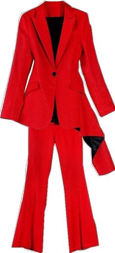 Chic Red Long Sleeve Suits, Elegant Red Sets For Fall, Red Long-sleeve Party Sets, Red Long Sleeve Sets For Party, Red Long Sleeve Party Set, Elegant Red Long Sleeve Sets, Red Winter Office Suits, Red Party Suits For Fall, Elegant Red Winter Set