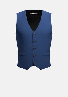 Prussian Blue Pinstripe Vest - SARTORO Elegant Sleeveless Blue Suits, Blue Sleeveless Suits For Formal Occasions, Blue Sleeveless Formal Suits, Blue Sleeveless Vest For Workwear, Fitted Navy Sleeveless Vest, Classic Sleeveless Vest For Semi-formal Occasions, Blue Sleeveless Vest For Work, Classic Sleeveless Spring Suits, Classic Sleeveless Semi-formal Vest