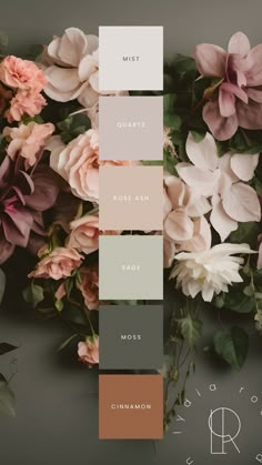 the color palette is shown with flowers and greenery