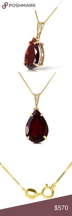 14K. SOLID GOLD NECKLACE WITH NATURAL GARNETS Item: 2547  Description 14K. SOLID GOLD NECKLACE WITH NATURAL GARNETS (Yellow Gold)  Comes with 18" long, 0.52 mm thickness Box Chain.  Item Information Metal: 14K. Solid Gold Metal Weight: 1.80 gr. Gemstones 1 Pear shape, 9X13 mm, Garnet = 5.00 ct Measurements Height: 0.84 in ( 21.3 mm) Width: 0.36 in ( 9.1 mm) Galaxy Gold Products Jewelry Necklaces Classic Red 14k Gold Necklace, Gold Pear-shaped Gemstone Necklace, Formal Teardrop Yellow Gold Necklace, 14k Yellow Gold Pear-shaped Jewelry, Yellow Gold Pear-shaped Necklace For Formal Occasions, Pear-shaped 14k Yellow Gold Jewelry, Formal Yellow Gold Teardrop Pendant Jewelry, Formal Yellow Gold Pear-shaped Necklaces, Formal Yellow Gold Pear-shaped Necklace