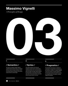 a black and white poster with the number three in it's center, which reads massino vignelli