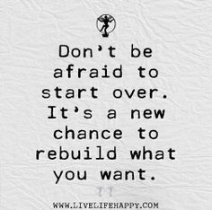 a girl walking in the grass with a quote on it that says, don't be afraid to start over it's a new chance to build what you want