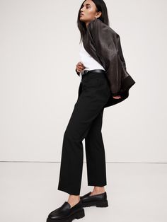 A tailored piece of performance, this soft and luxurious pant is crafted from responsible Italian wool that moves with ease.  A sleek and modern fit for the office or date night.  Stretch, Breathable, Wrinkle-Resistant.  Mid-rise.  Slim leg.  Ankle length.  Fabric from Italy's Marzotto Mill.  Zip fly with button closure.  Four-pocket styling.  Flat front.  Trouser crease.  Unlined.  *This style runs large.  Consider sizing down.  Slim-Straight Fit: Mid-rise (8").  Straight through the hip and th Versatile Tailored Tapered Leg Dress Pants, Tailored Tapered Leg Dress Pants, Business Casual Fall Pants With Straight Hem, Fall Business Casual Pants With Straight Hem, Stretch Pants With Straight Hem For Fall, Spring Workwear Tapered Leg Dress Pants, Spring Workwear Dress Pants With Tapered Leg, Stretch Dress Pants For Work With Straight Hem, Spring Tapered Leg Dress Pants For Workwear