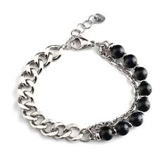 Material: Titanium Steel Fashion Element: null Style: Sports Style Black Metal Bracelets With Silver Chain, Black Stainless Steel Chain Bracelet With Adjustable Chain, Black Stainless Steel Bracelet With Adjustable Chain, Round Black Metal Chain Bracelet, Trendy Black Chain Bracelet, Black Metal Charm Bracelet With Chain Detail, Black Bracelet With Adjustable Chain, Black Metal Chain Bracelet, Modern Black Jewelry With Double Chain