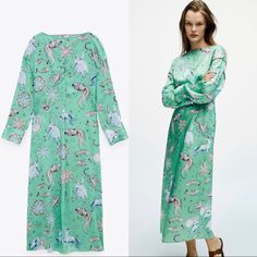 Brand New With Tags. Green Long Sleeve Dresses For Spring, Zara Green Maxi Dress For Fall, Spring Long Sleeve Midi Dress, Green Long Sleeve Summer Dress, Summer Brunch Long Sleeve Midi Dress, Spring Daywear Maxi Dress, Printed Long Sleeve Midi Dress For Spring, Spring Maxi Dress For Daywear, Summer Floral Print Midi Long Sleeve Dress