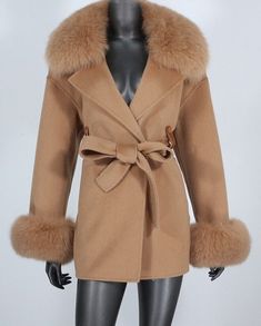 MODA  FURS  FABULOUS FUR FASHIONS AT UNBEATABLE PRICES   Item Description: Brand new ELEGANT cashmere wool blend quality winter coat / jacket for ladies.  Luxurious soft and cozy fox fur collar and cuffs,  side pockets and detachable belt  complete the look of this stylish garment.   Size: 6 Length: 31"       condition chart: FUR RESTYLING SERVICES:       SERVICES: Brand New    Never used or Worn Showroom New  Showroom Item / Not Pre-Owned Refurbished New 2 Excellent fur coats dramatically remod Elegant Brown Winter Outerwear, Elegant Brown Outerwear With Lapel Collar, Elegant Brown Single Breasted Outerwear, Luxury Solid Outerwear For Fall, Luxury Beige Pea Coat With Lapel Collar, Luxury Beige Single Breasted Outerwear, Luxury Beige Single-breasted Outerwear, Brown Long Sleeve Outerwear With Faux Fur Trim, Brown Outerwear With Faux Fur Trim And Long Sleeves