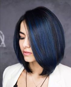 Easy cute trendy hairstyle ideas | Bob hairstyle ideas Blue Hair Highlights, Color For Black Hair, Short Ombre Hair, Hair Color Underneath, Hair Color Streaks, Blue Highlights, Peinados Fáciles Para Cabello Corto