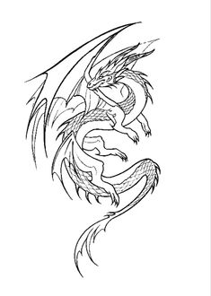 a black and white drawing of a dragon