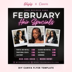 a flyer for a hair salon with three women's photos and text on it