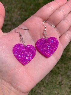 Neon Purple Glitter Heart Earrings Handmade Dangle Resin - Etsy Sparkling Heart Earrings For Gift, Sparkling Heart-shaped Earrings For Gift, Heart-shaped Glitter Earrings For Gifts, Glitter Heart Earrings As Gift, Heart Shaped Glitter Earrings For Gift, Resin Heart Earrings For Gifts, Glittery Jewelry, Earrings Hearts, Jewelry Kawaii