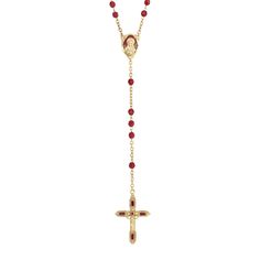 This Symbols of Faith 14K Gold-Dipped Red Bead and Red Enamel Rosary Necklace is stunning with multifaceted red beads deck the gold tone chains. This Symbols of Faith 14K Gold-Dipped Red Bead and Red Enamel Rosary Necklace is stunning with multifaceted red beads deck the gold tone chains. DETAILS Drop length: 5 in. Beaded chain length: 30 in. Metal: alloy Plating: gold tone Finish: polished Size: One Size. Gender: unisex. Age Group: adult. Red Rosary, Gold Rosary Necklace, Symbols Of Faith, Style Aesthetics, Gold Rosary, Beaded Cross, Red Beads, Gold Cross Necklace, Rosary Necklace