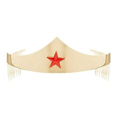 a red star is on the side of a white headband that has fringes around it