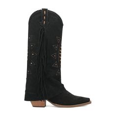 Take a walk on the wild side in the Spirit Trail boot. This 14-inch stylish fold-over boot is artfully designed, featuring fringe along the sides, detailed studs, and distinctive stitching. Crafted with soft-to-the-touch suede leather and cushioned comfort insole. With a pointed toe and a 2 1/2-inch heel, this boot provides an elevated and stylish look for those seeking a touch of adventure in their footwear.Features: CushionedClosure Type: Pull OnShaft Circumference: 14 InchesBoot Shaft Height… Western Boots With Tassels For Fall, Western Style Boots With Tassels For Fall, Western Fringe Boots For Fall, Bohemian Suede Boots With Tassels, Leather Fringe Boots For Fall, Festival Boots With Tassels And Round Toe, Western Boots With Tassels And Round Toe, Bohemian Winter Boots With Snip Toe, Bohemian Snip Toe Winter Boots