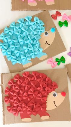 paper plate hedgehog craft for kids to make and decorate on brown cardboard with butterflies