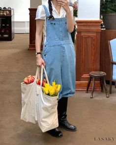 Lasaky - Subtle Reasoning Society Clothing: Tianas Blue Loose Straight-Leg Denim Overalls A Cartoon Character, Blue Chinos, Bodysuit Designs, Linen Jumpsuit, If I Was A, Casual Jumpsuit, One Piece Bodysuit, Straight Leg Denim, Overalls Women