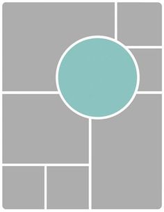 a blue circle is in the middle of a gray and white square with squares on it