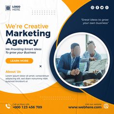 a business flyer with two men working together