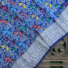 Handwoven Blue Pure Katan Silk Banarasi Chidiya Fabric - Khinkhwab Multicolor Silk Fabric In Traditional Style, Multicolor Traditional Silk Fabric, Multicolor Raw Silk Traditional Wear For Ceremonies, Multicolor Katan Silk Traditional Wear For Eid, Eid Multicolor Katan Silk Traditional Wear, Multicolor Embroidered Handloom Silk Dupatta, Multicolor Embroidered Silk Saree With Traditional Patterns, Silk Handloom Dupatta With Multicolor Embroidery, Handloom Silk Dupatta With Multicolor Embroidery