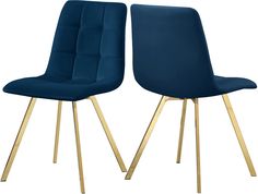 pair of blue velvet chairs with gold legs