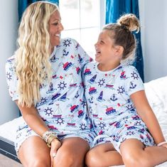 Girls Or Boys Super Cute Boat Design Poly Spandex Buttery Soft Blend Not Flame Resistant Playful Stretch Sleepwear For Bedtime, Playful Stretch Sleepwear For Loungewear, Casual Blue Sets For Pajama Party, Fun White Sleepwear For Sleepovers, Blue Family Matching Sets For Playtime, Light Blue Casual Sleepwear For Sleepover, Playful Sleepwear For Loungewear, Blue Family Matching Sets, Matching White Sleepwear For Sleepovers