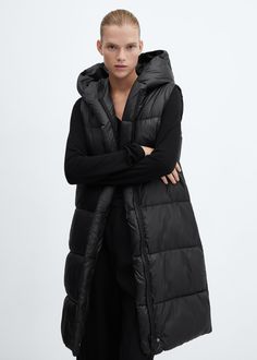 Long quilted vest - Woman | MANGO USA Long Quilted Vest, Hooded Puffer Vest, Mango Clothing, Quilted Gilet, Puffy Vest, Long Vest, Long Puffer, Long Vests, Light Rain