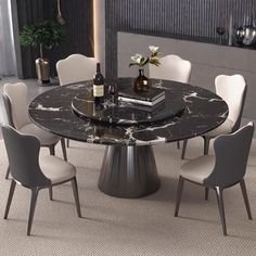 a round table with chairs around it