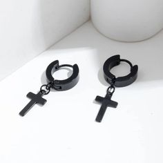 Stainless Steel Cross Drop Dangle Hoop Ear Stud Earrings Black Men Women New Without Tags Color: Black Material: Stainless Steel Approximate Measurements: Height: 3.2 Cm Width: 1.4 Cm Thank You Very Much For Visiting Our Shop, Wish You Happy Every Day! Cross Earrings Women, Black Ring Earrings, Cross Earings Piercings, Cross Piercings, Cross Earrings Men, Cross Piercing, Black Cross Earrings, Shein Earrings, Earrings Emo