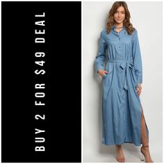 Love This! Model Is Wearing Size Small. Loose Fit Chambray Denim Dress With Button Down Front And A Removable Belt. Cotton. Approximate Measurements Hand Measured: S - B 36”, L 53” M - B 38” L - B 40” 0207 Spring Denim Blue Shirt Dress With Button Closure, Spring Denim Shirt Dress With Button Closure, Spring Light Wash Shirt Dress With Button Closure, Denim Blue Shirt Dress With Button Closure, Spring Medium Wash Shirt Dress With Button Closure, Medium Wash Button Closure Shirt Dress For Spring, Denim Blue Shirt Dress With Buttons, Chic Medium Wash Shirt Dress With Button Closure, Chic Denim Shirt Dress With Buttons