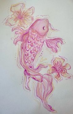 a drawing of a fish with flowers on it