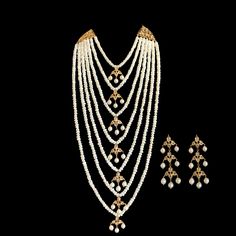 satlada with ear rings Made using fresh water pearls and glass polki with 22 CT gold plating Silver Jewelry Earrings, Beads Chain, Fresh Water Pearls, Silver Jewelry Pendant, Water Pearls, Jewelry Design Necklace, Ear Rings, Multi Strand Necklace, Indian Jewellery