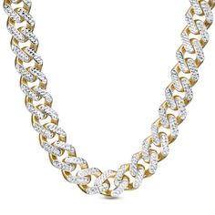 This 11.3mm-wide diamond-cut curb chain necklace fashioned in 14K two-toned gold measures 24.0 inches in length and secures with a box clasp. White Diamond Cut Cuban Link Necklace, White Diamond Jewelry With Curb Chain, Diamond White Cuban Link Necklace With Curb Chain, Yellow Gold Cuban Link Chain Necklace With Cubic Zirconia, Cuban Link Yellow Gold Chain Necklace With Cubic Zirconia, Formal Curb Chain Necklace With Cubic Zirconia, Formal Cubic Zirconia Curb Chain Necklace, Diamond White Curb Chain Jewelry For Anniversary, White Diamond Cut Chain Link Jewelry