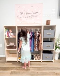 LARGE MODULAR 3 PIECE MONTESSORI WARDROBE CLOSET with STORAGE COMPARTMENTS - Built by BUSH ACRES      ★ Very Solid & Strong design | Made from 1/2" USA Baltic Birch plywood.     ★ This product comes pre-sanded.      ★ The wood is untreated and beautiful left as-is, but can also be stained, painted or sealed should you chose to do so!      ★ Assembly required - Very easy to put together.  All pieces slot together, hardware included.        ★ Perfect for Toddlers, Baby and Doll Clothes.     ★ Made Kids Wardrobe Ideas, Dress Up Clothes Storage, Closet With Storage, Toddler Dress Up Clothes, Wooden Clothing Rack, Montessori Wardrobe, Kids Closet Storage, Toddler Dress Up, Closet Furniture