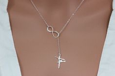 "Sterling Silver Infinity Dancer Necklace it is perfect gift for dance lover. Unique gift. The picture length is 17\" , it could be shorter or longer , depend on customer choice. ★★It consists of... -Sterling Silver 13.8x22.8mm Ballerina Silhouette dancer charm, -Sterling Silver Infinity link, and -Sterling silver cable chain with spring claw. -come up with small ribbon gift box and -one set of Care instruction package . -Total length will be 15\",16\", 17\",18\" ,19\" or 20\" that will not coun Silver Adjustable Jewelry For Dance, Silhouette Dancer, Dancer Necklace, Silver Lariat Necklace, Ballerina Silhouette, Lariat Necklace Silver, Necklace Infinity, Dancer Gift, Dance Lover