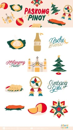 an assortment of christmas stickers and decals on a white background with the words pasong pinoy