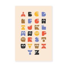 an art print with different types of letters and faces in the shape of people's heads