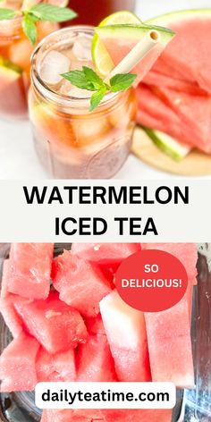 watermelon iced tea recipe with text overlay