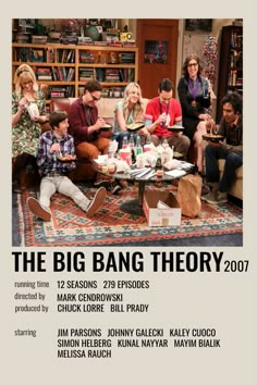 the big bang theory movie poster with people sitting on couches in front of bookshelves