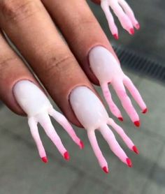 weird nails Fail Nails, Crazy Nail Art, Crazy Nails, Easy Nails, Nail Swag, White Nail