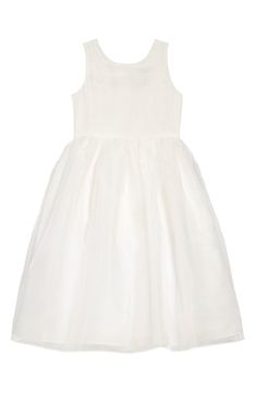 A sweet sleeveless dress, soft as a cloud, is topped with a delicate organza overlay, while a crinoline underskirt gives the skirt a full, floaty shape. Back button closure Lined 100% polyester Hand wash, line dry Imported Kids' Wear Illusion Lace Dress, Silk Flower Girl Dress, Purple Ruffle Dress, Organza Overlay, Big Girl Dresses, Pink Ruffle Dress, Pink Flower Girl Dresses, Toddler Flower Girl Dresses, Pink Formal Dresses