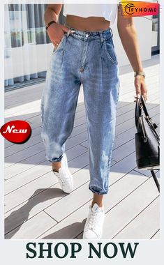 Casual Solid Basic Harlan Denim Jeans Denim Pants Outfit, Culotte Jeans, Outfit Jean, Gorgeous Boots, Slouchy Jeans, Mom Jeans Outfit, Streetwear Jeans, Streetwear Mode, Trendy Fashion Outfits